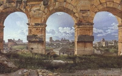 Christoffer Wilhelm Eckersberg View through Three Northwest Arcades of the Colosseum in Rome Storm Gathering over the City (mk22) oil painting picture